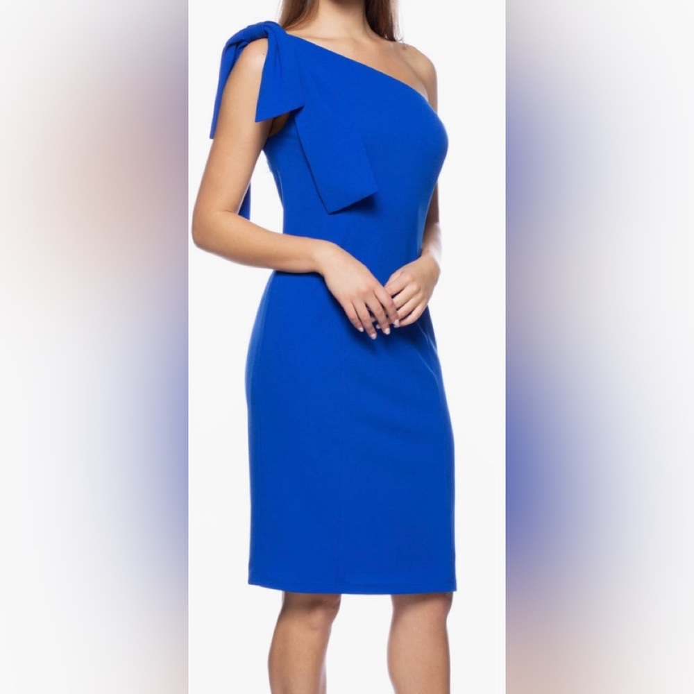 MARINA Bow Detail One Shoulder Sheath Dress